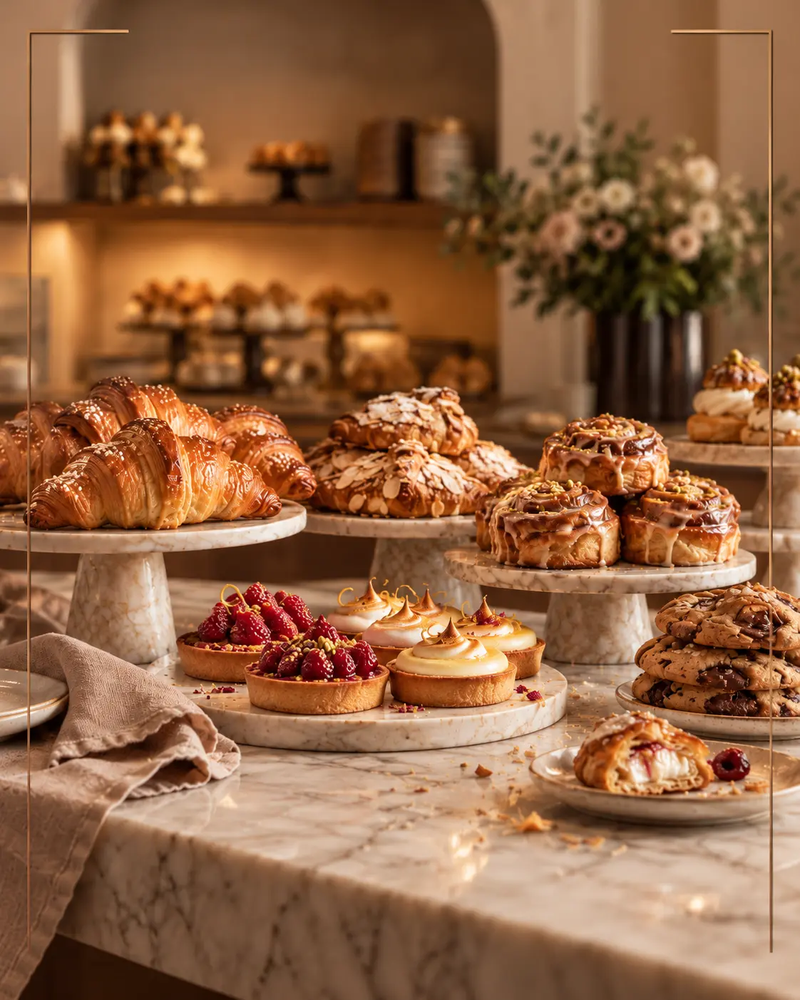 Cakes, pastries and sweet favourites arranged on the bakehouse counter